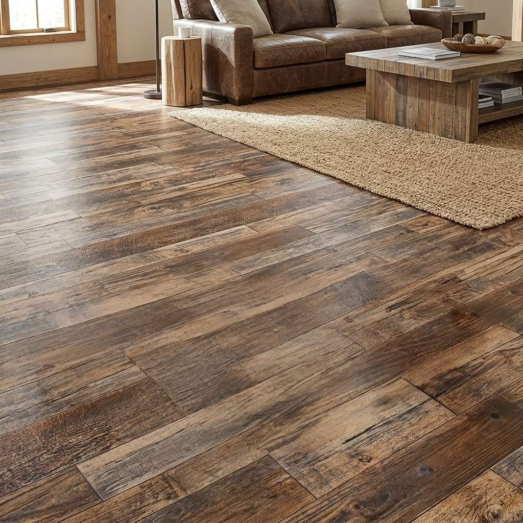 Self Adhesive Floor Stickers Brown Spliced Wood Grain 45*100