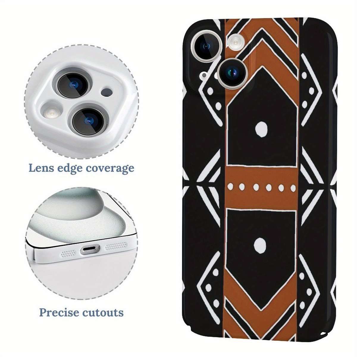 1Pc White For iPhone 15 Pro Max African Mud Cloth Phone Case