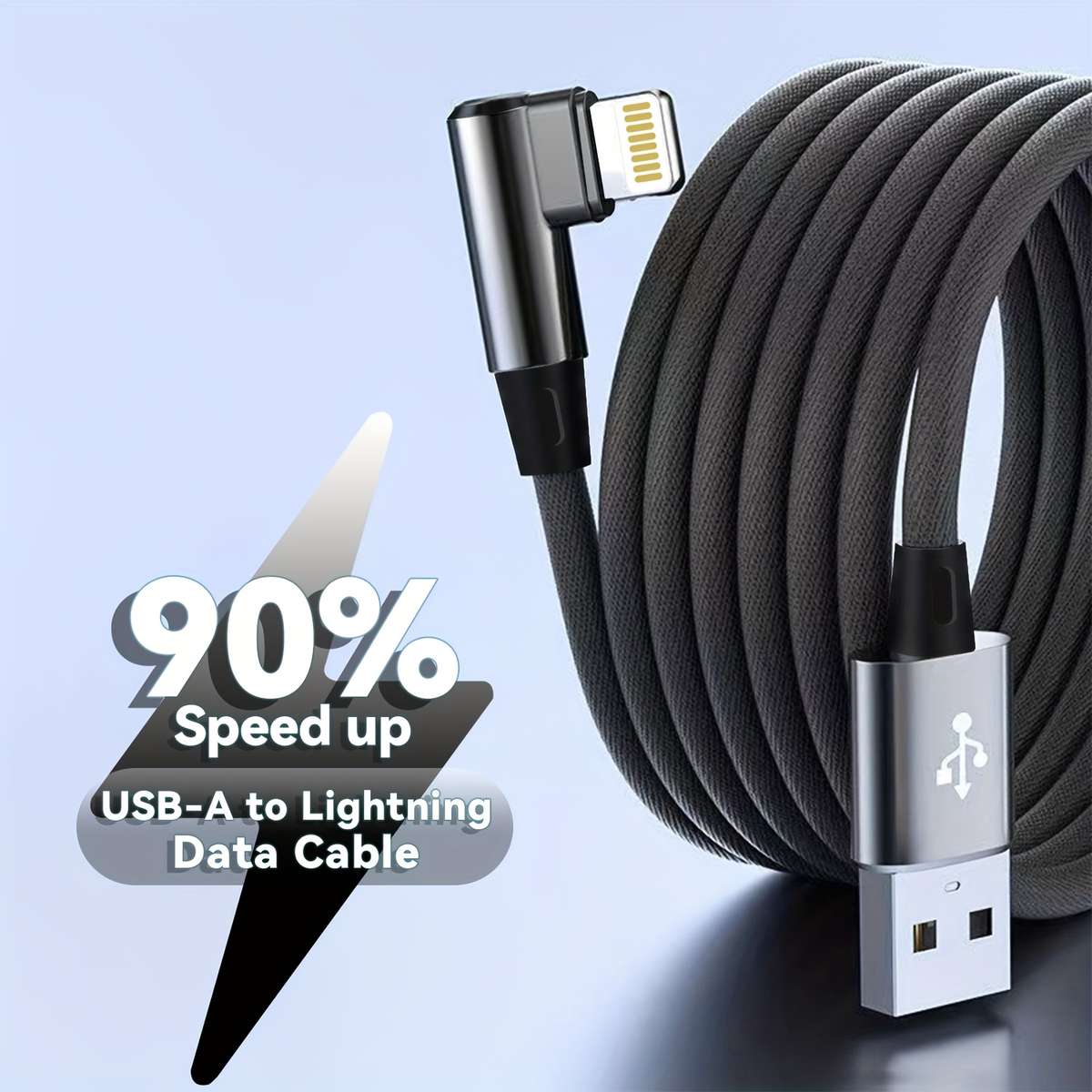 1pc 2.4A 12W Max Fast Charging USB Cable 100cm For iPhone 14 13 12 12Pro 12ProMax 90 Degree USB