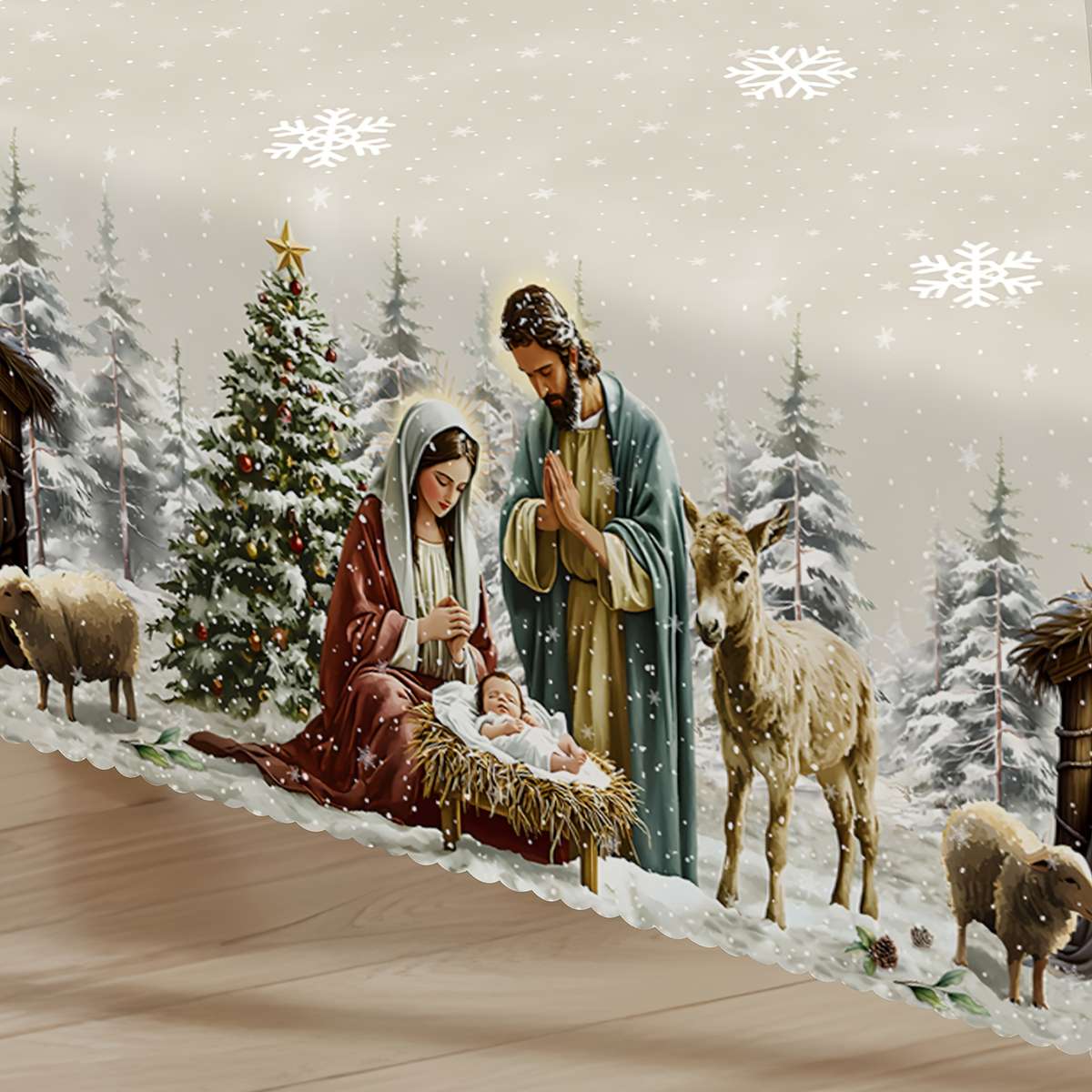 Christmas Tablecloth Size Round 60In   152Cm