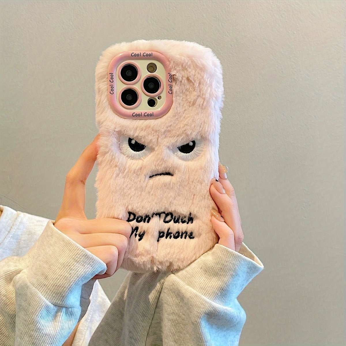 1Pc White For iPhone 11 Plush Little Monster Phone Case