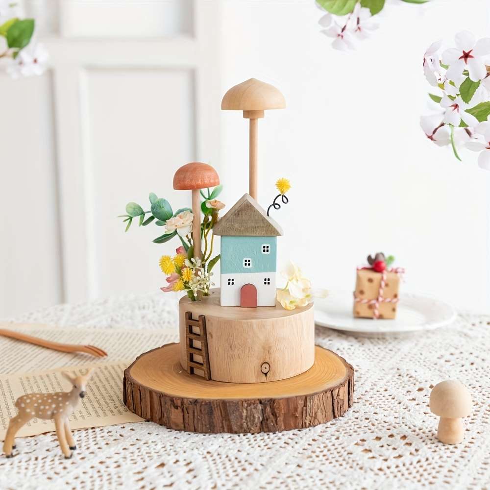 Building Toy Architectural Model Toy Set Items Wooden Mushroom House   Orange