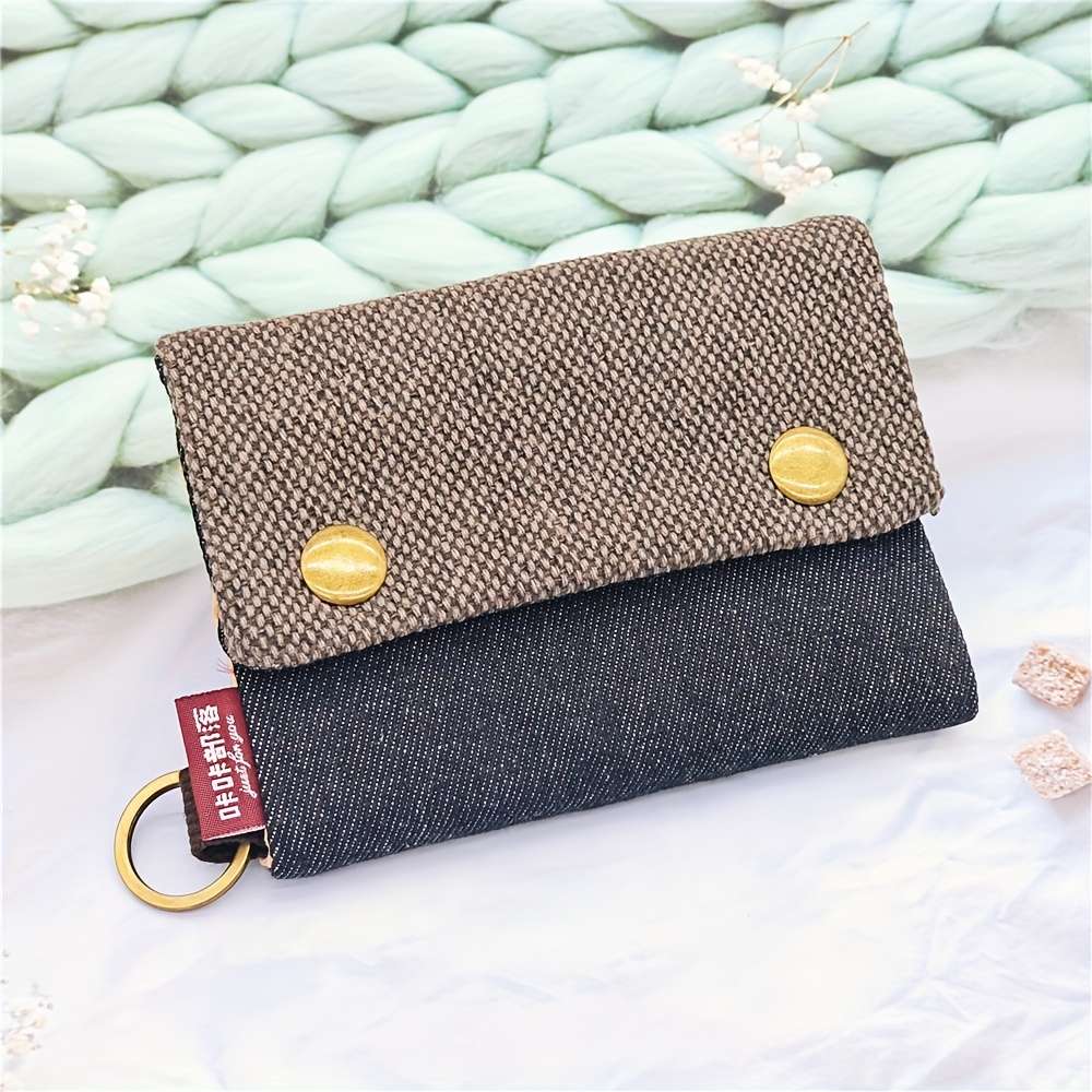 Compact Bifold Wallet With Golden Snap Closureunisex Fabric Coin Purse Card Holder Black