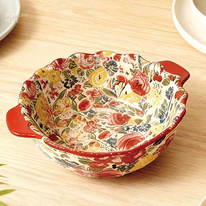 Bowl Style Peony Flower  9.5Inch Doublehandled Soup Bowl