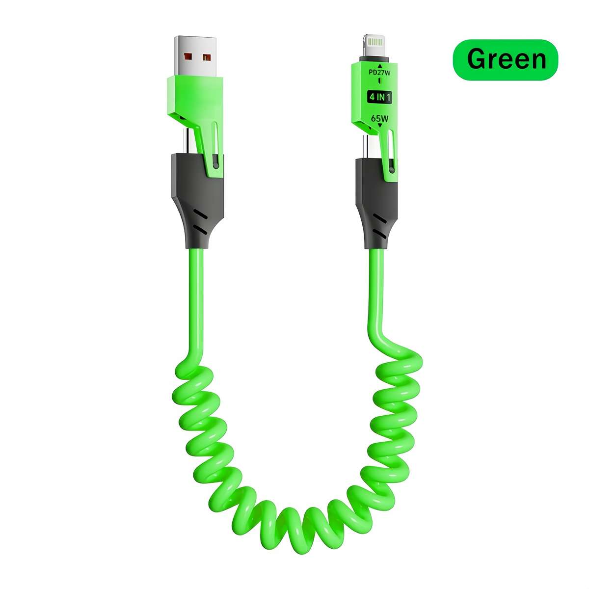 1pc 65W zinc alloy universal 4-in-1 high-speed charging data cable spring retractable cable co