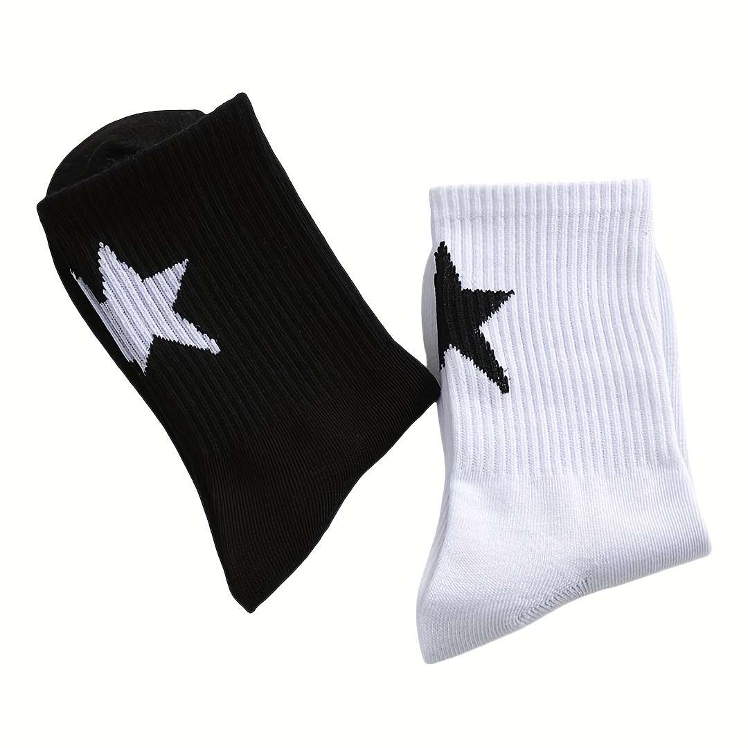 2 Pairs Black And White High Elastic Socks