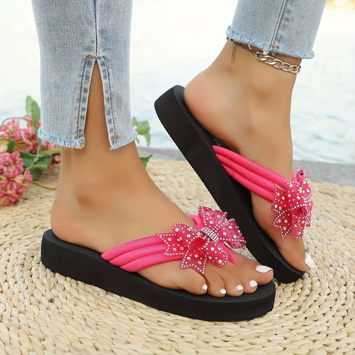 Ladies Summer Flip Flops Rose Red Uk 6