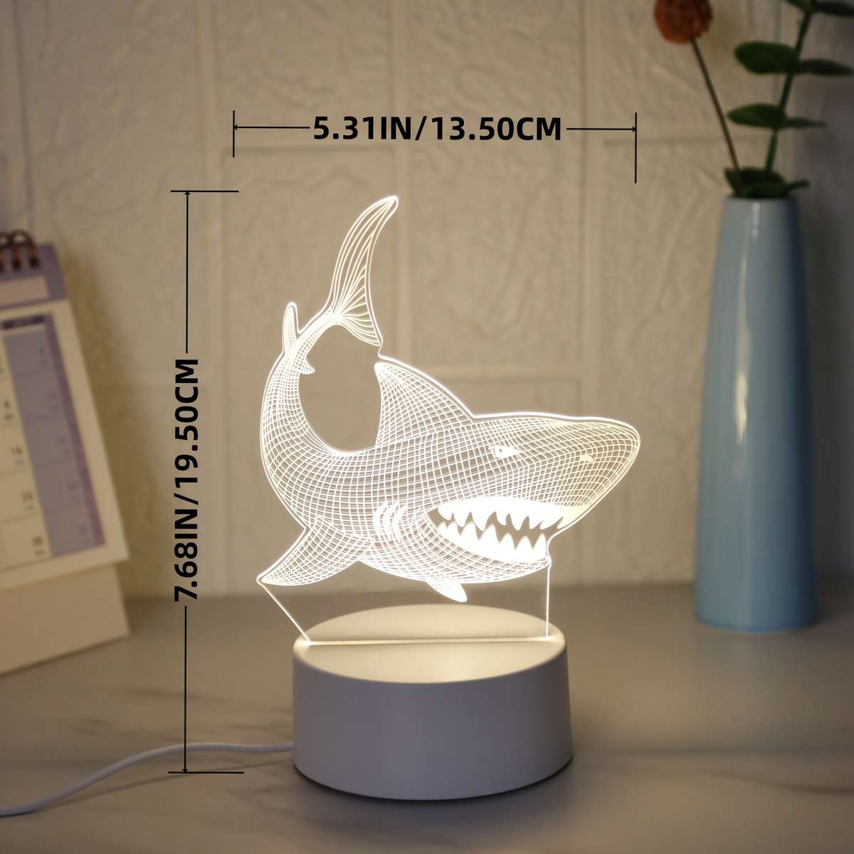 Night Light Style  Shark 3D Night Light Usb Plugin Single Color Warm Light No Switch
