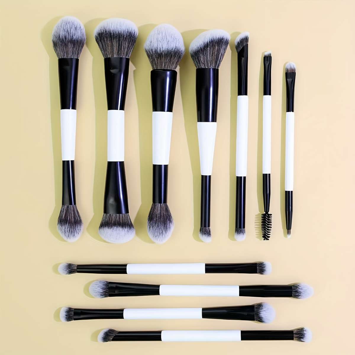 Makeup Brush Set Color Black And White Doubleended 3Pack