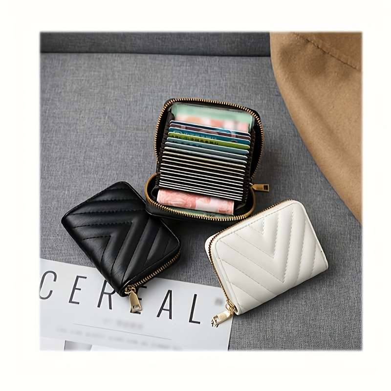 Elegant Black Zipper Wallet With Quilted Designlarge Capacity Multiple Card Slots Coin Poc