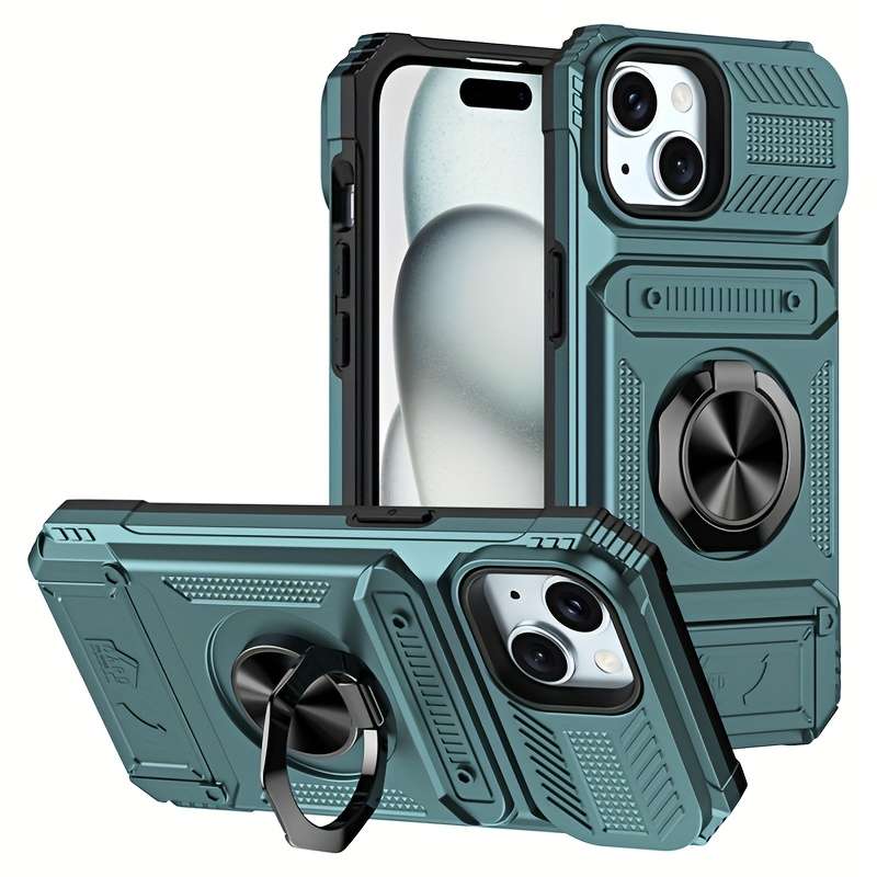 1Pc Green For iPhone 15 Heavy Duty Shockproof Phone Case