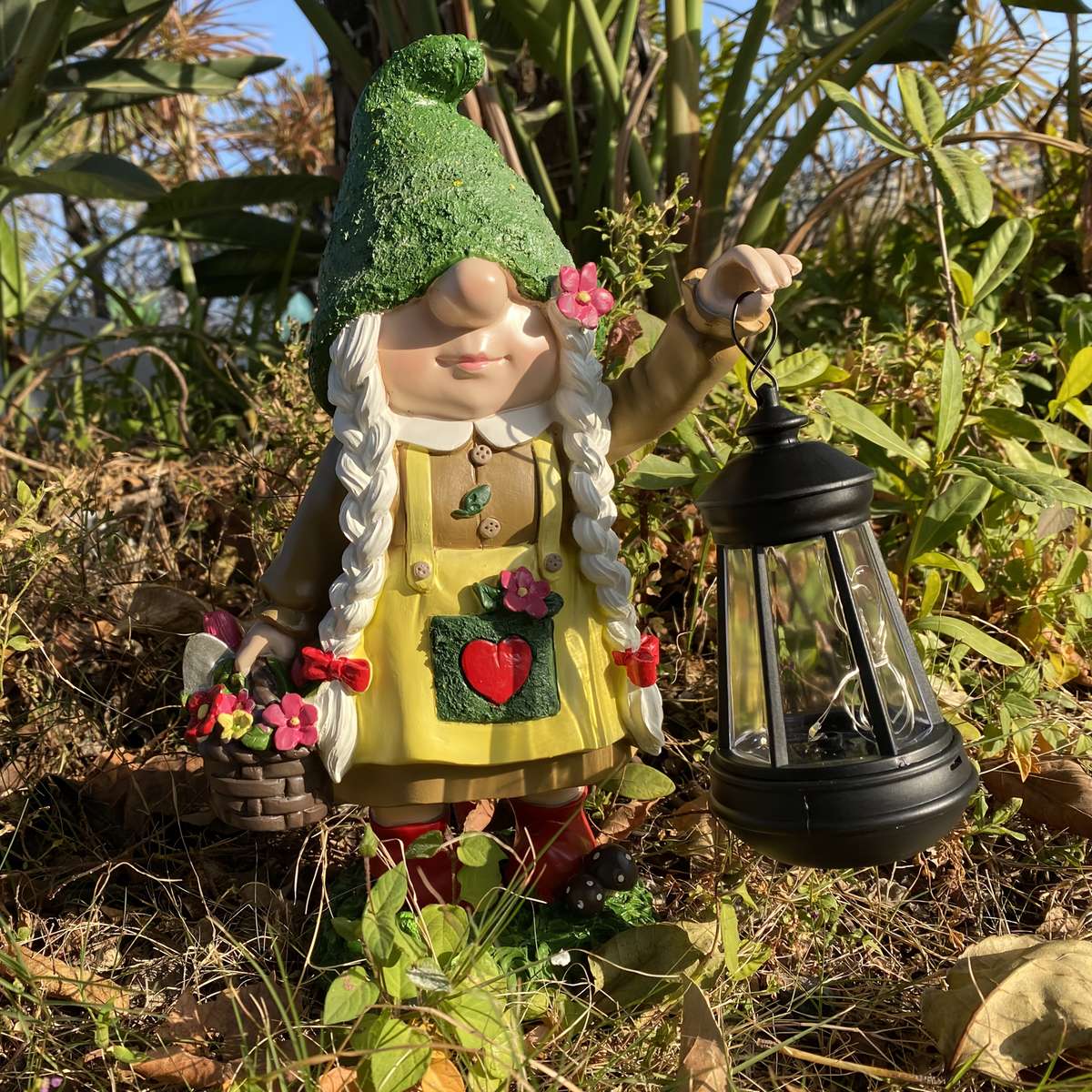 32 51Cm Enchanting Gnome Lantern Garden Statue Solar Powered Indoor Outdoor