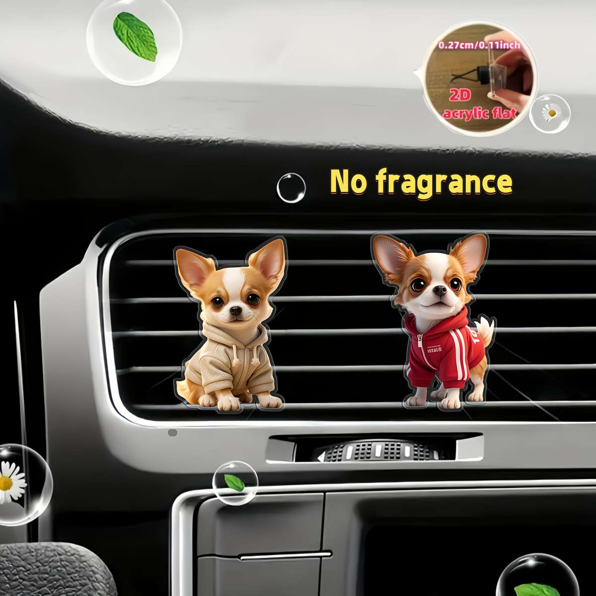 Car Interior Decor Style 2Pcs Cute Chihuahua