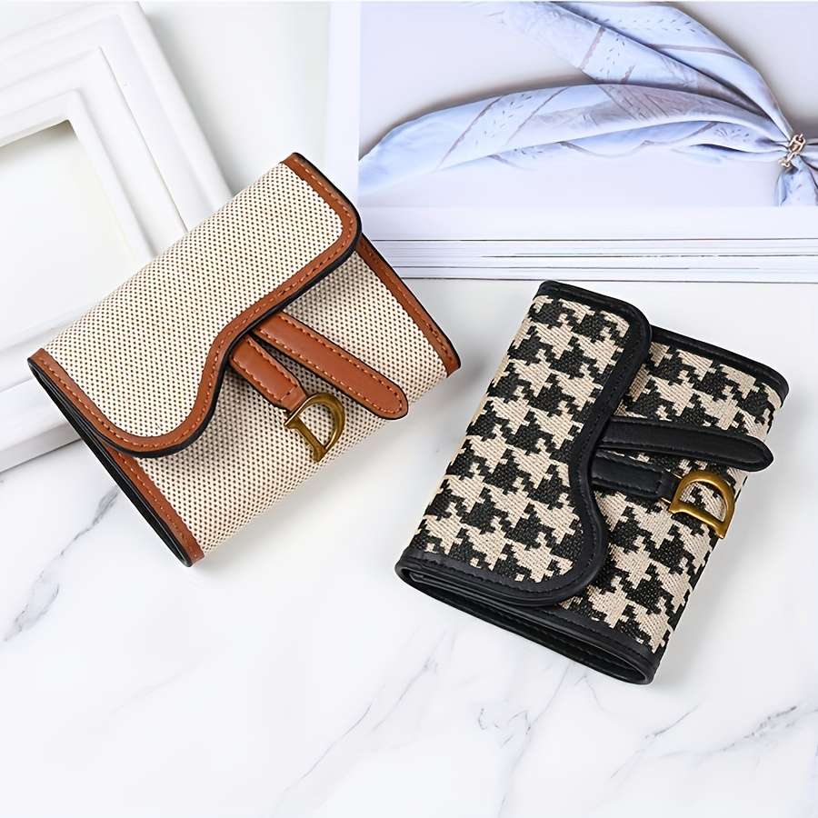 Elegant Check Pattern D Letter Design Card Holderstylish Short Wallet