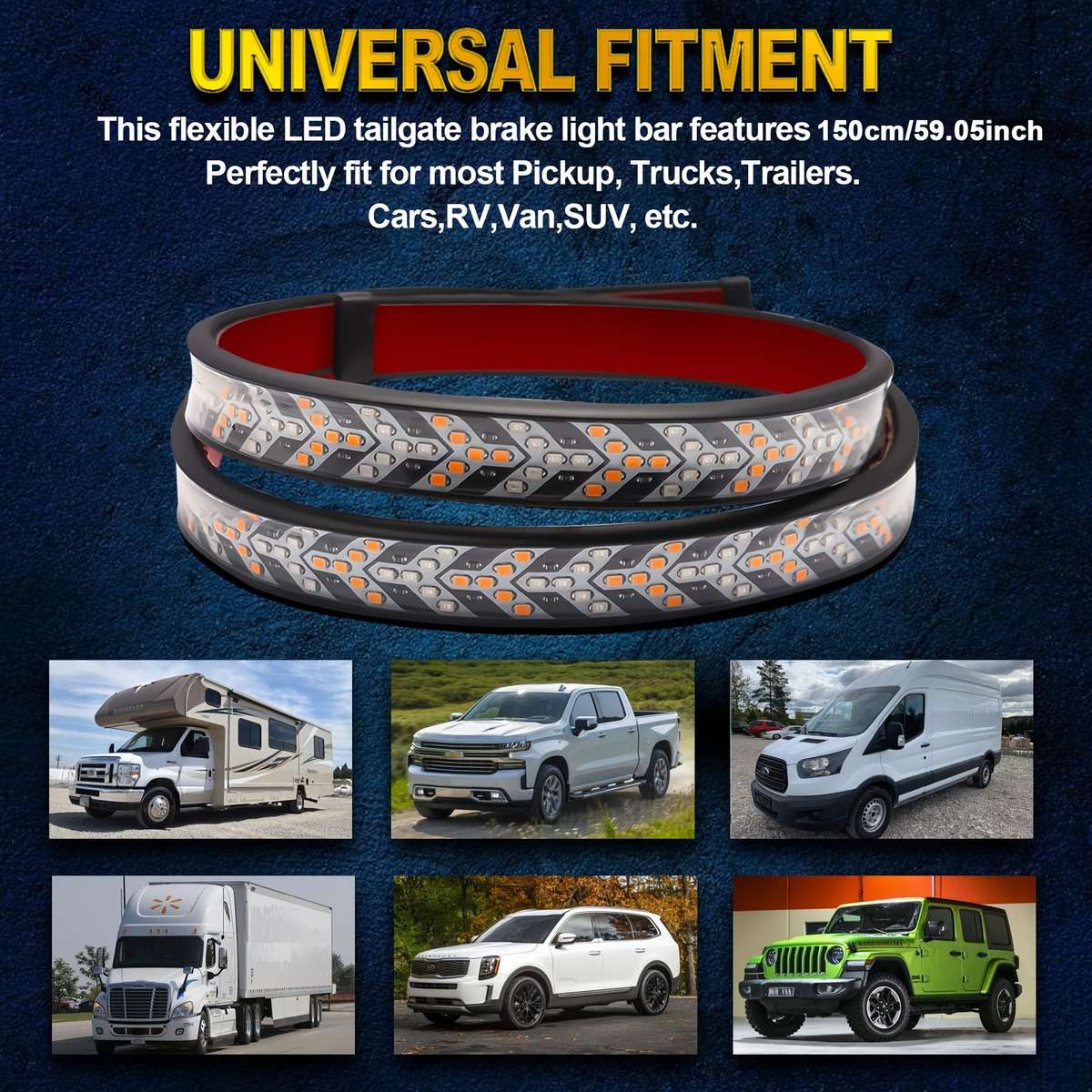 1pc 120cm LED Tailgate Light Bar Strip 12V Flexible Switchback Red Amber Yellow Seque