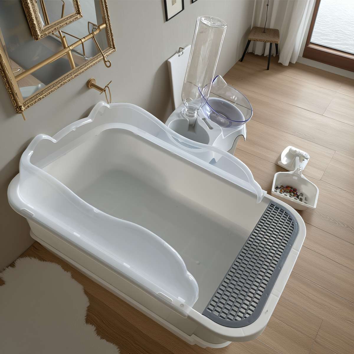 Pet supplies Items Extra Large Cat Litter Scoop and Self    Filling Food Bowl Set