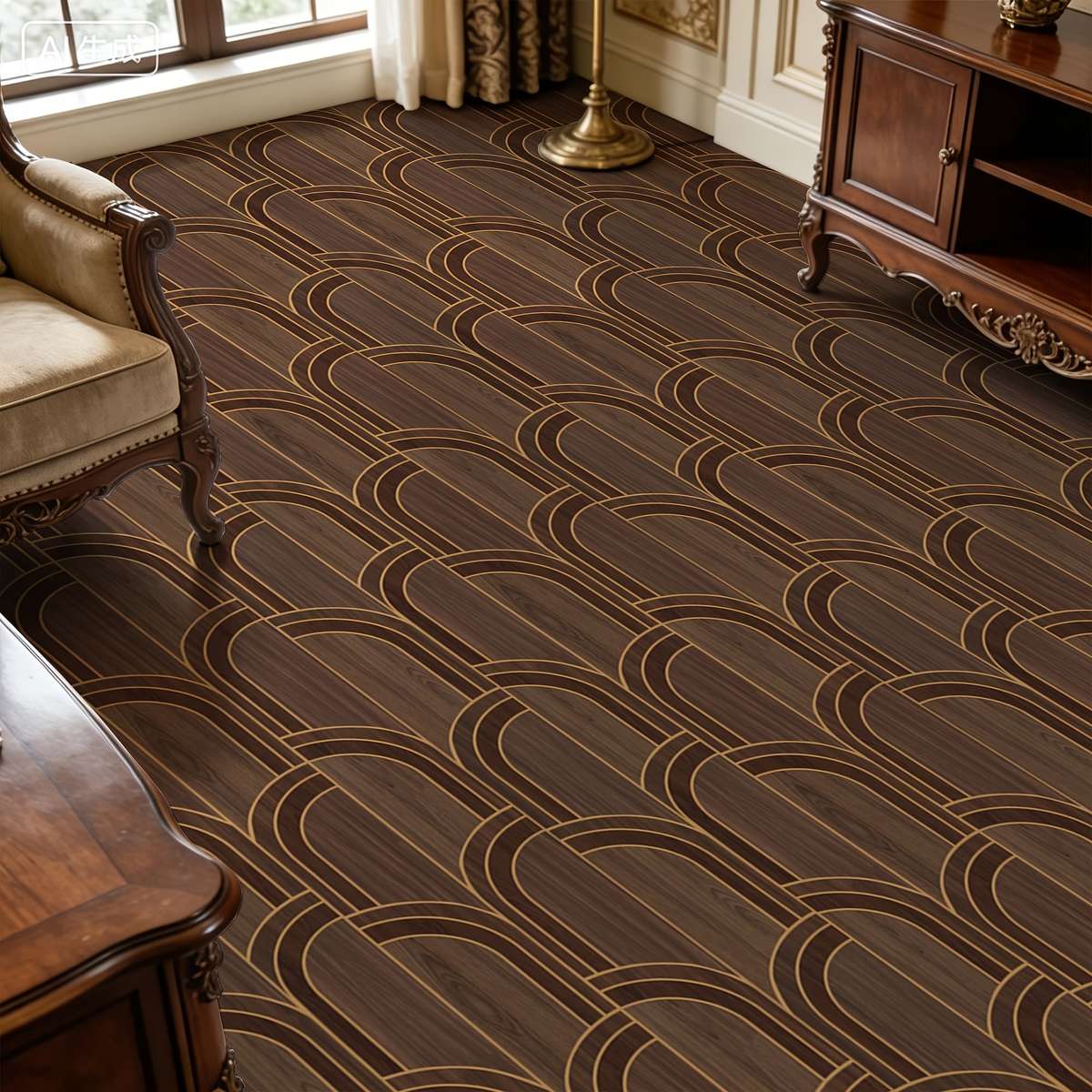Self Adhesive Floor Stickers 40*120Cm Golden Edged Wood Grain