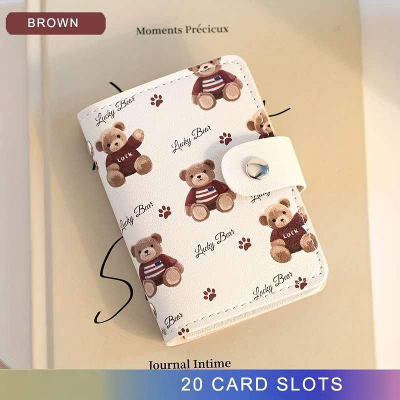 Cute Bear Design Women'S Credit Card Walletcompact With Multiple Slots Id Drivers License Hol