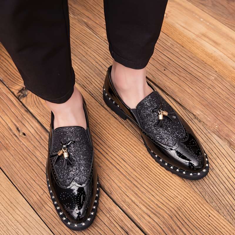 Mens Leather Shoes Color Black Golden Sizeuk 7