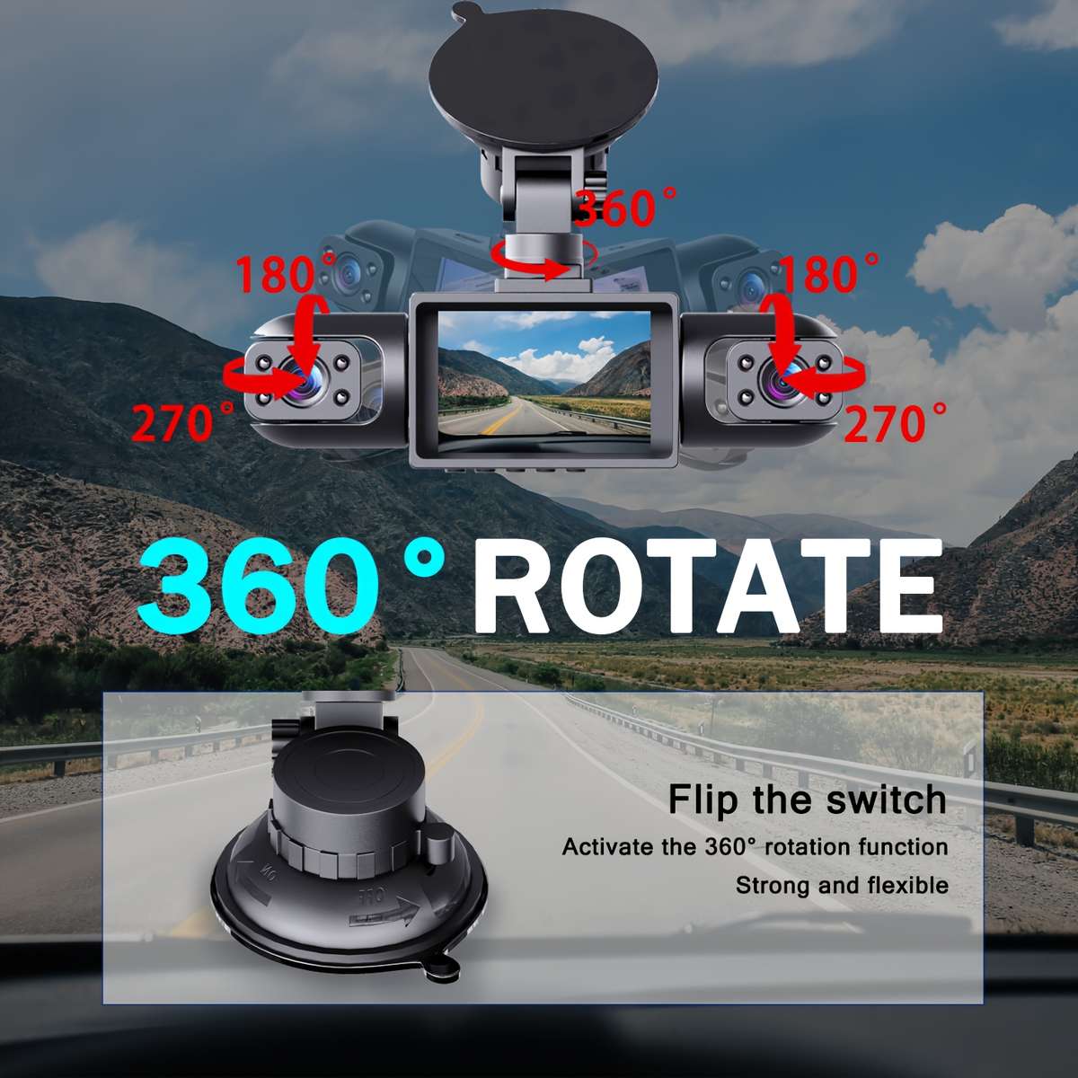 Channel Dash Cam Front Left Right Rear Cameras Adjustable Multi Angle Cm 1080P