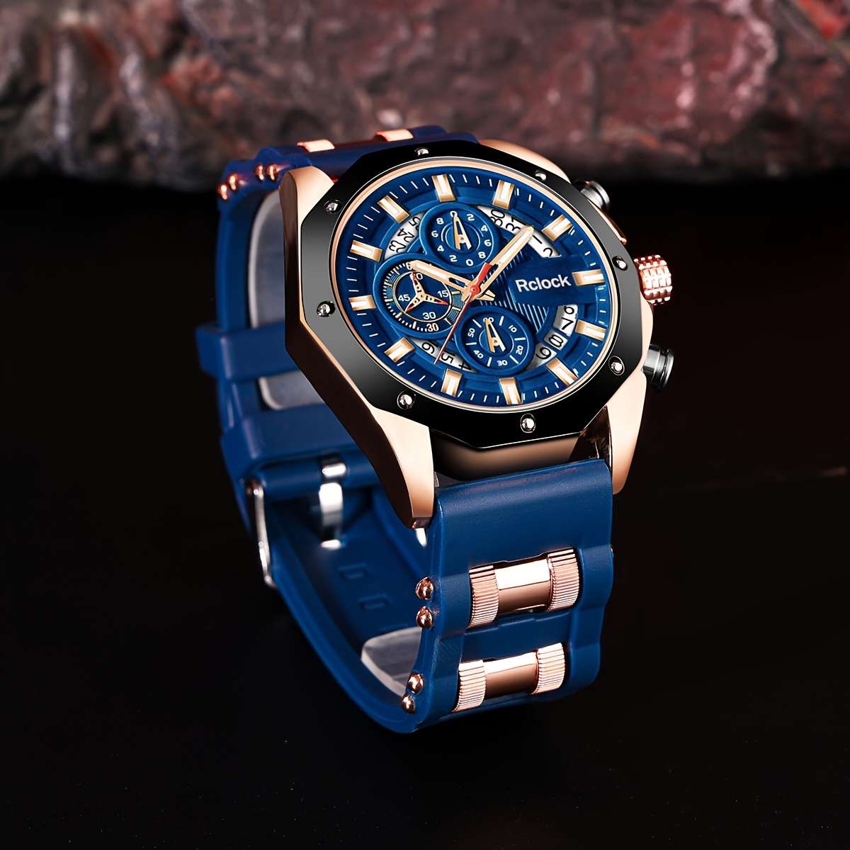 1Pcs Men Business Quartz Watch With Calendar Function Durable Silicone Strap