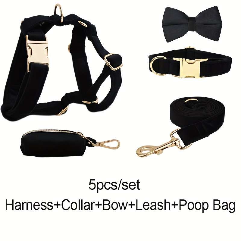 Dog Leash Color Black Velvet 5Pcs Size S