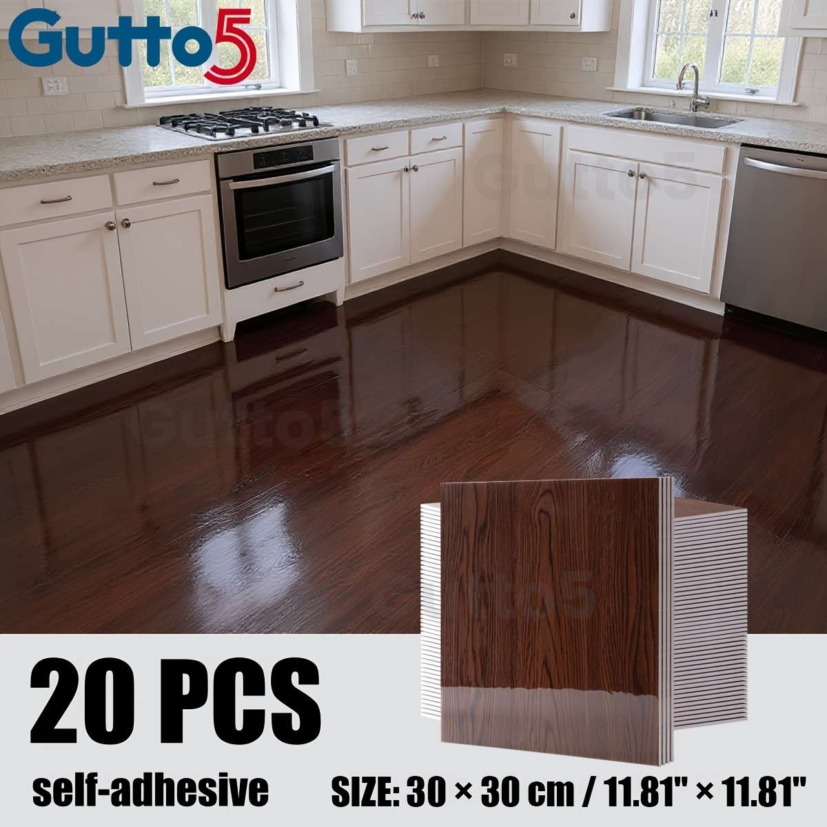 Self Adhesive Floor Stickers 20Pcs 11.8"11.8" 30Cm30Cm Mahogany Red