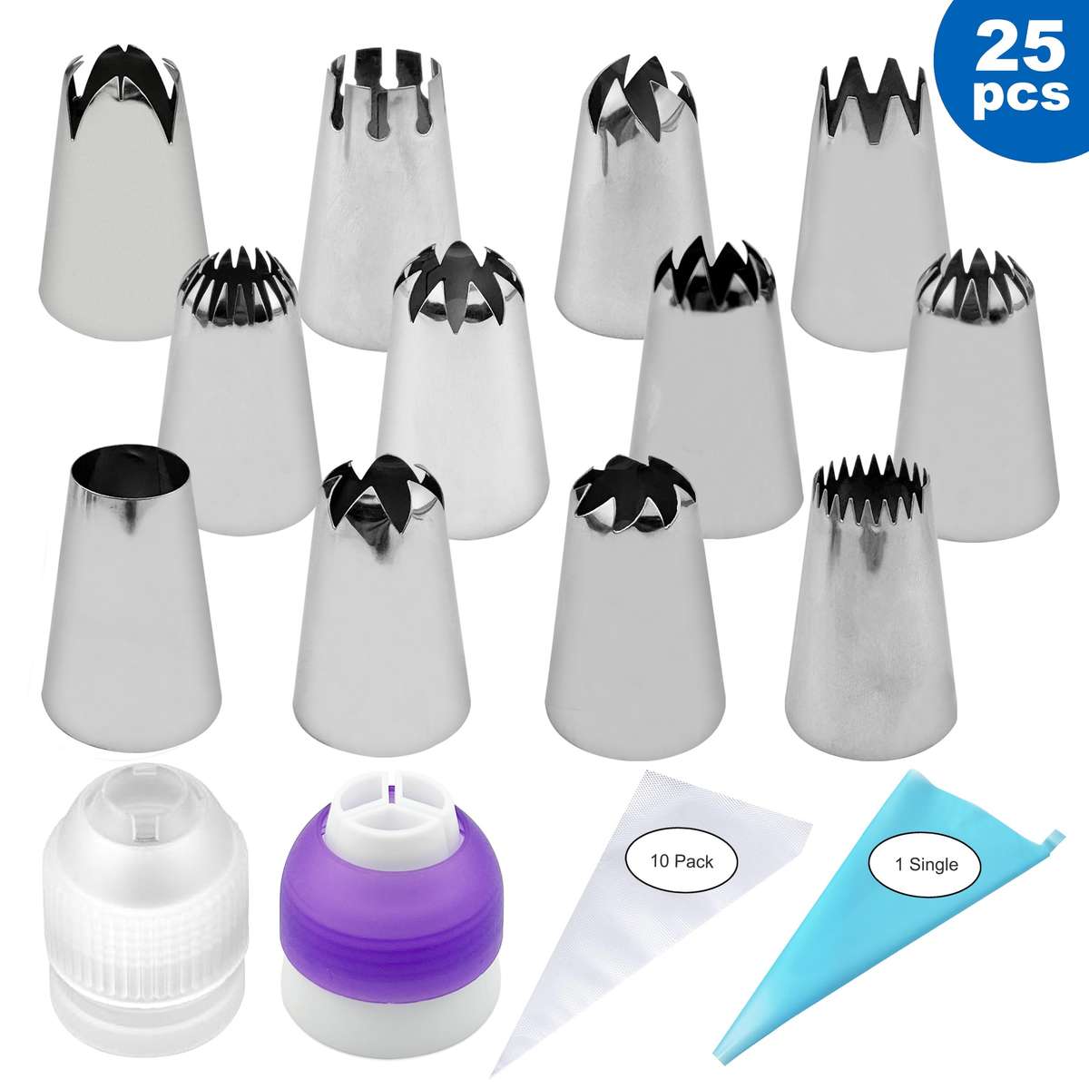 Piping Nozzle Style 25 Piece Large Decorating Nozzle Set