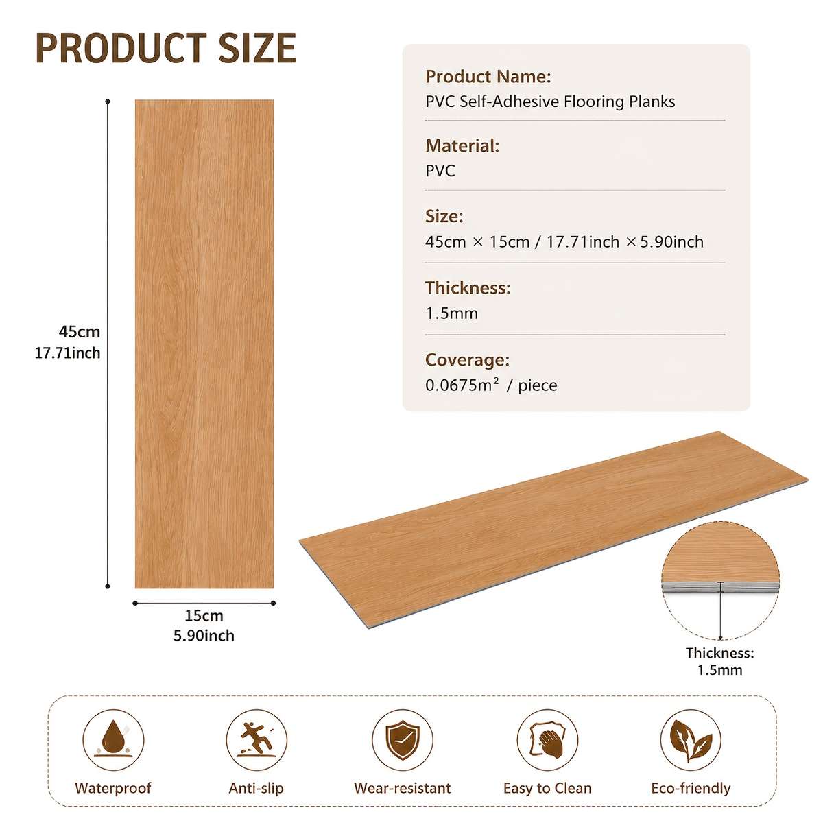Self Adhesive Floor Stickers Wood Texture 10Pcs