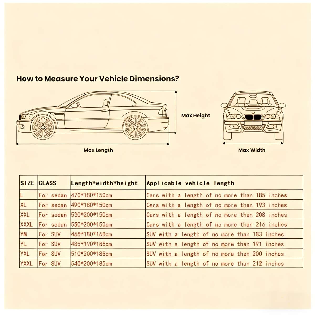 Car Cover Size Yxl For Suvs Under 5.08 Meter
