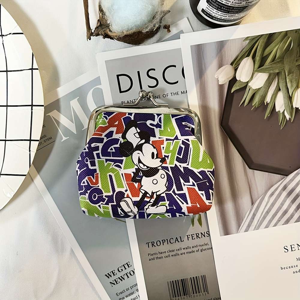 1pc Cute Cartoon Mouse Pattern Mini Coin Purse Lightweight Polyester Wallet with Adjustable Tape