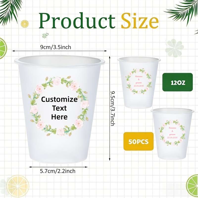 Wedding Supplies Style Patterns 18 Capacity 12Oz 50Pcs
