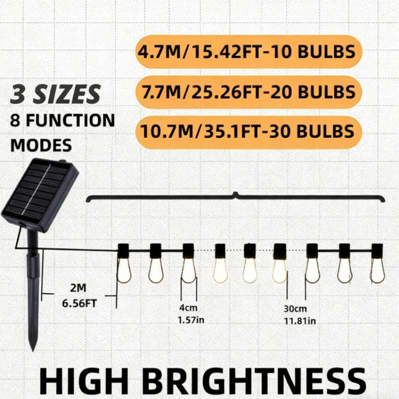 String Lights Color Warm Color Size10.7Meter 30 Bulbs  8 Modes