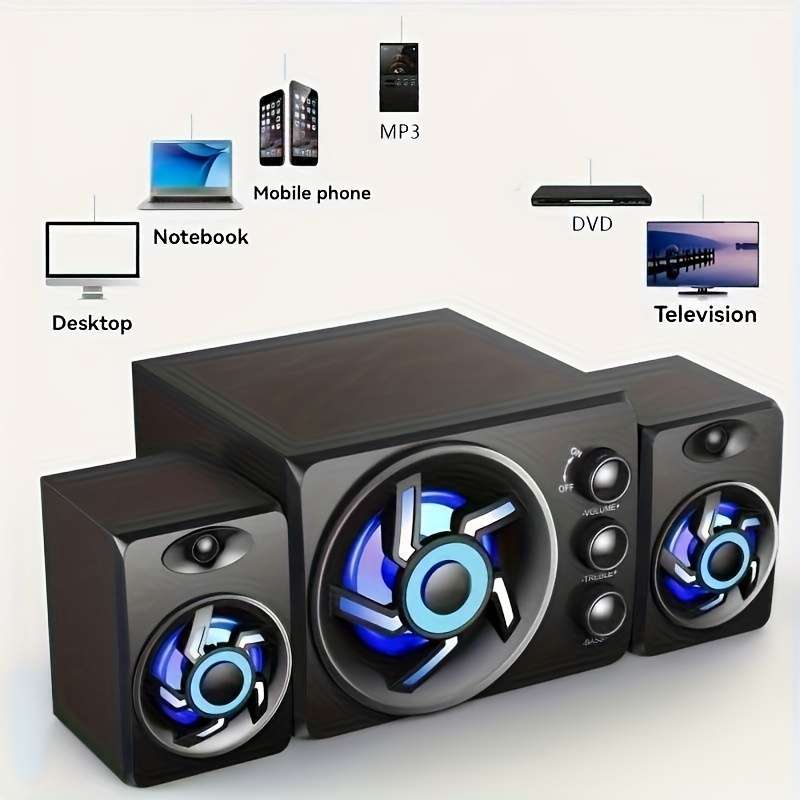 Speaker Items 3 In 1 Black Wooden Wired Speaker 1 Main Speaker  2 Auxiliary Speakers