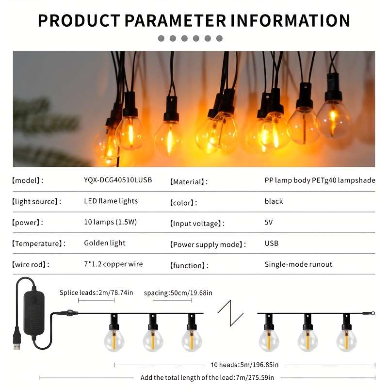 String Lights Size 23Ft 7M 10 Led Bulbs