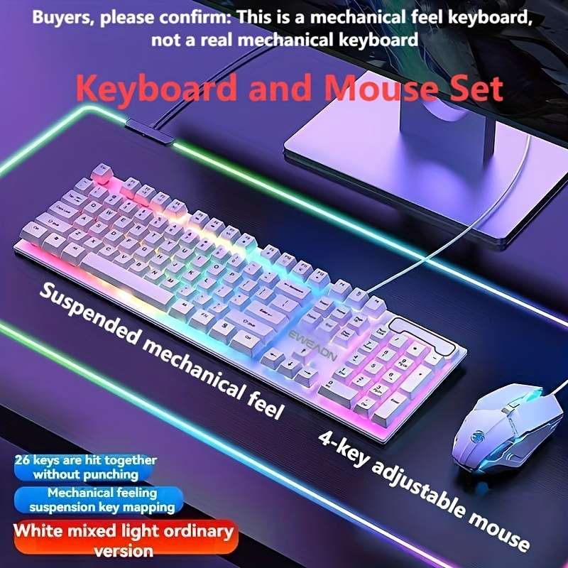 keyboard Items Black wired classic ice blue light   keyboard and mouse set