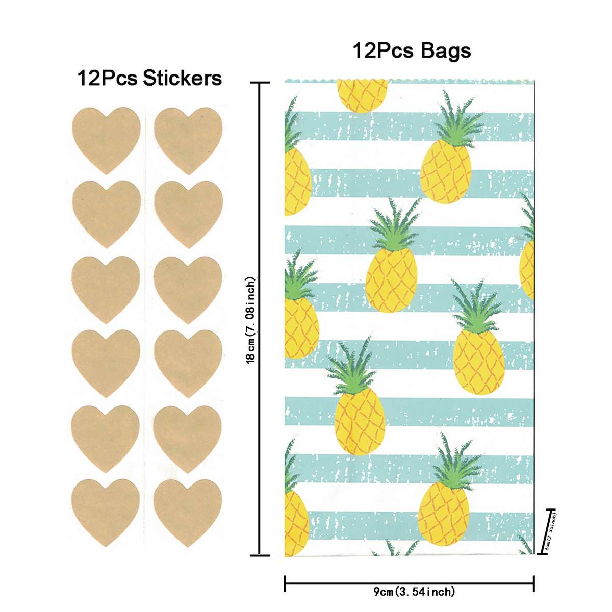 Gift Bags Size 18X9X6Cm 7.08X3.54X2.36Inch  Style Pineapple-12Pcs