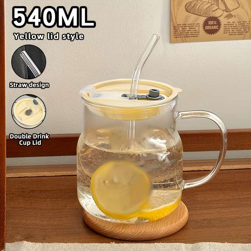 Water Cup Color Belly Cup   Blue Lid   Glass Straw