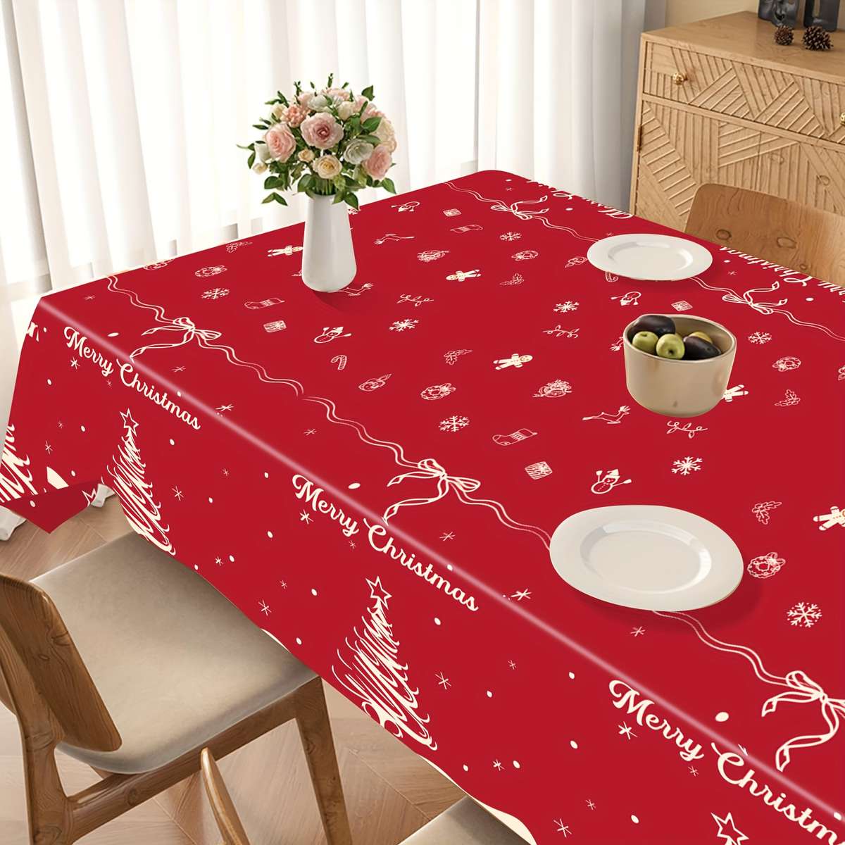 Christmas Tablecloth Style Simple Christmas Red Quantity 3Pcs