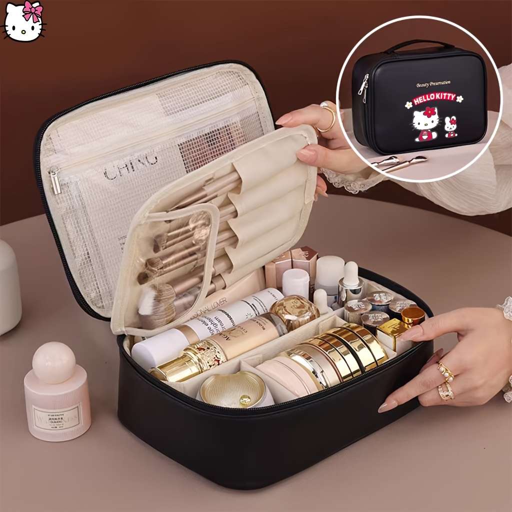Luxury Grand Authorized Sanrio Hello Kitty Fashion Portable Large Capacity Makeu