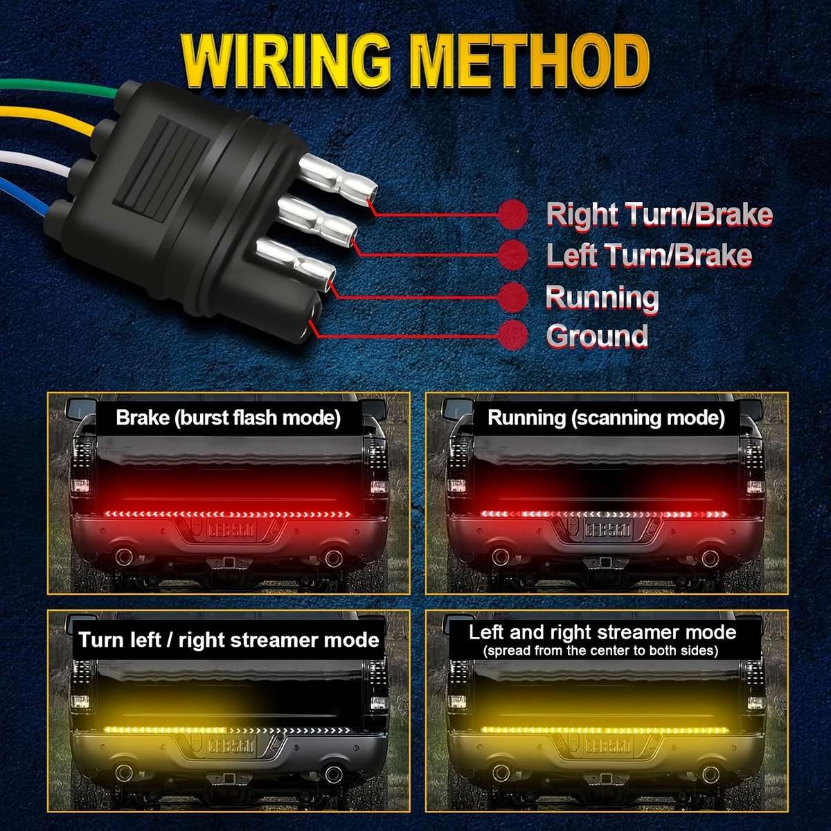 1pc 120cm LED Tailgate Light Bar Strip 12V Flexible Switchback Red Amber Yellow Seque
