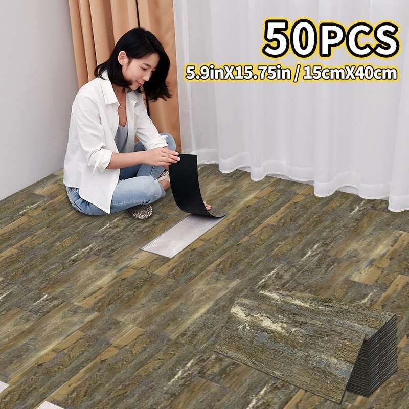 Self Adhesive Floor Stickers Pine Wood Grain 100Pcs 15Cm*40Cm