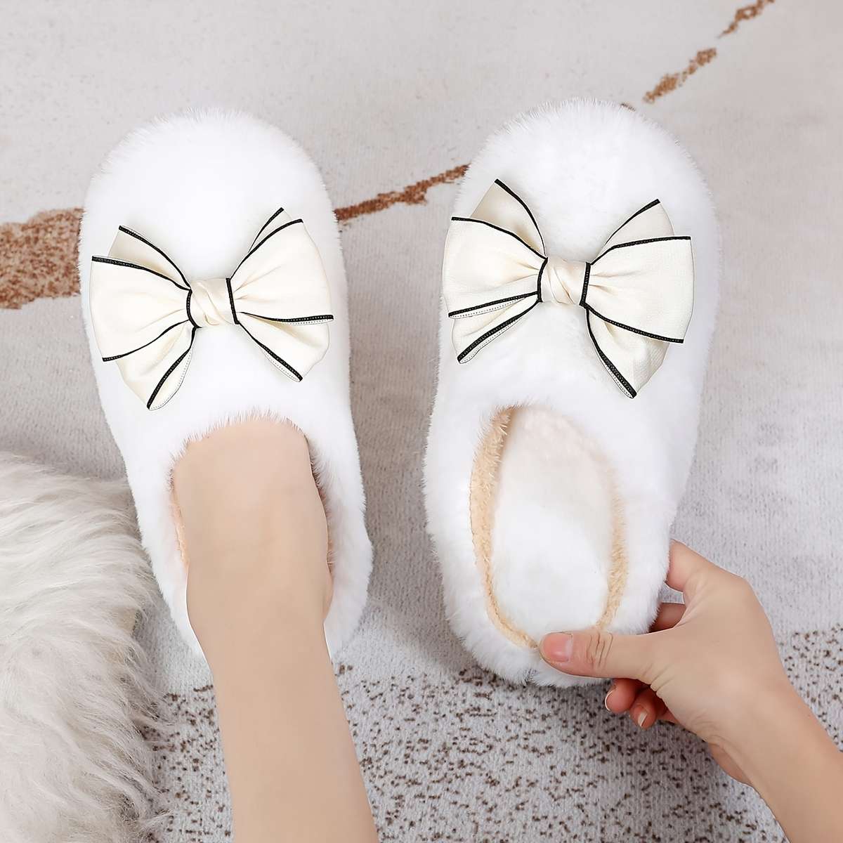 Cotton Slippers Color Softsoled Cotton Shoes Whitepolka Dot Bow Sizeuk 6.5-7
