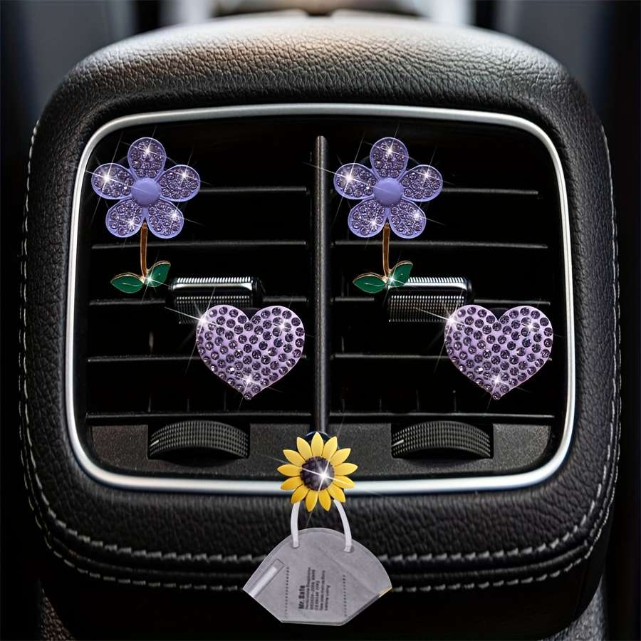Car Interior Decor Items 4 Pieces Of Pink Flower  Add  Heart