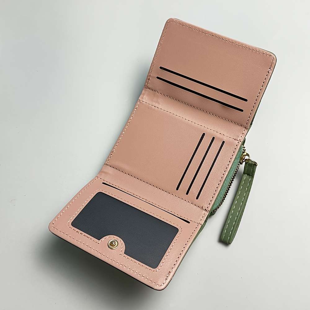 Compact Women'S Wallet With A Short Zipper Featuring Three Folds And Ample Space Designed Wit