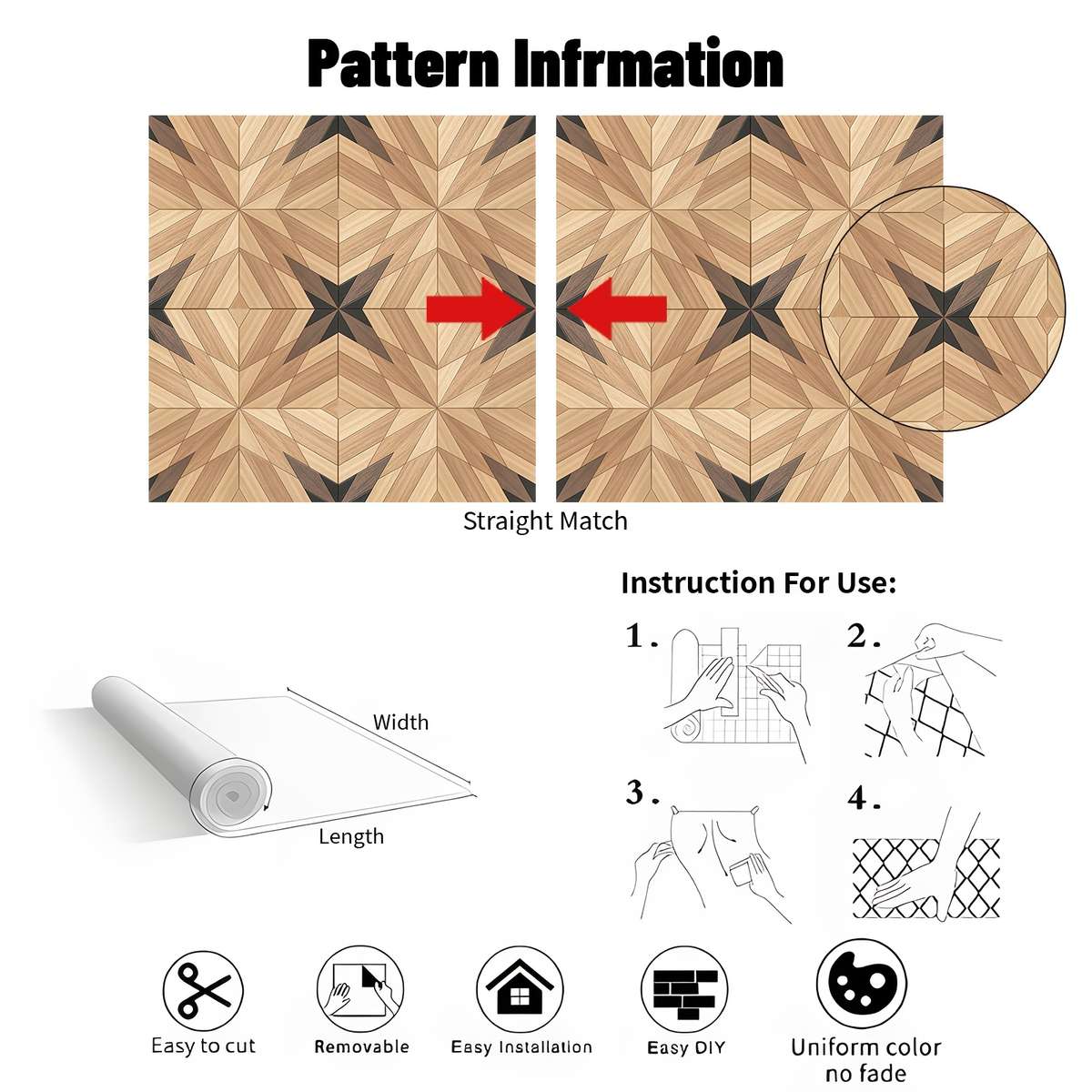 Self Adhesive Floor Stickers 40Cm*120Cm*S Geometric Wood Grain