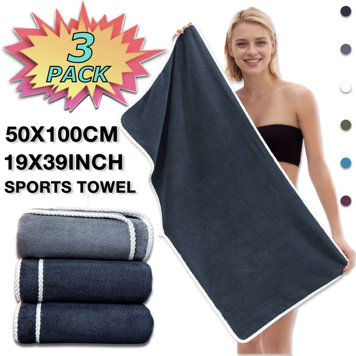 Towel Color 2 Black And 1 Gray 3 Strips Of 50*100Cm