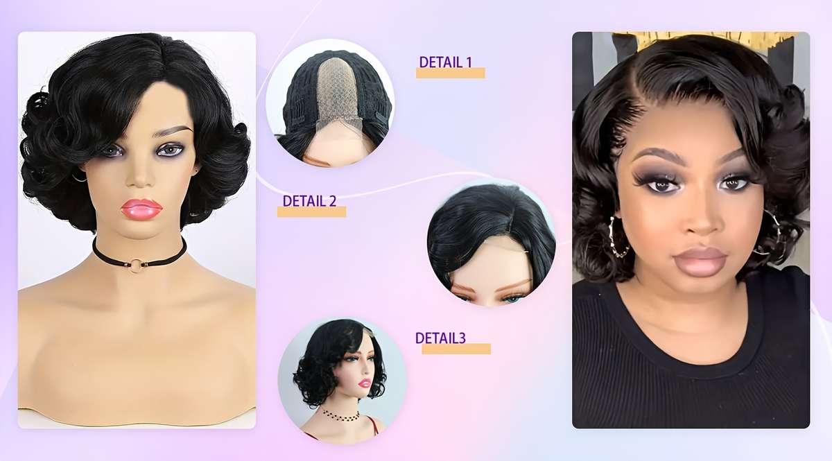 Black Womens Wigs Hair Length 20.32Cm