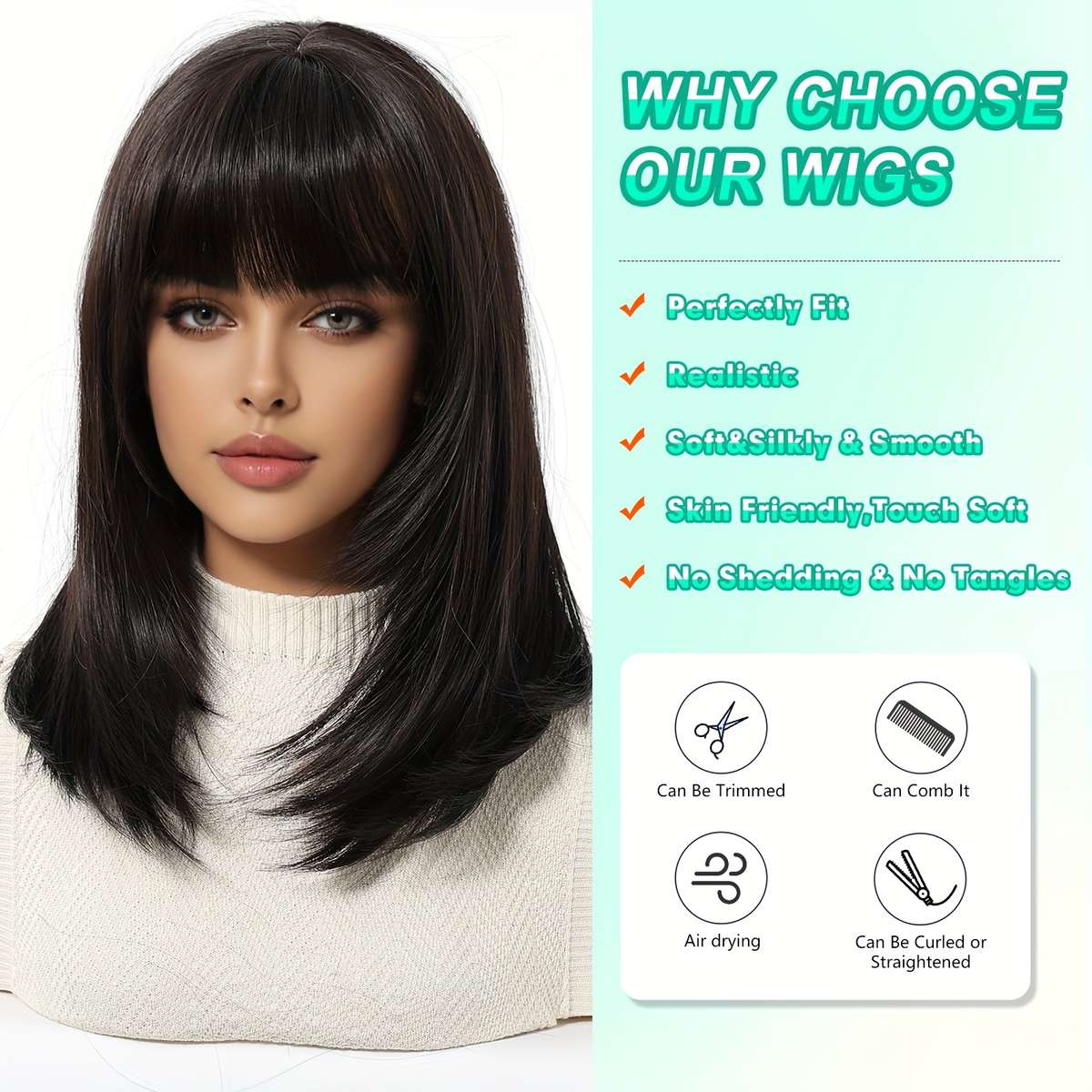 Black Womens Wigs Hair Length 35.56Cm