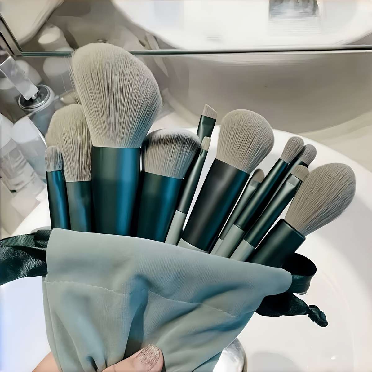 Makeup Brush Set Color Green15Pcs